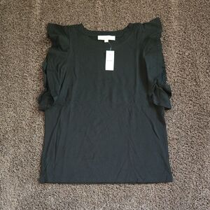 NEW Ann Taylor Loft Black Flutter Sleeve Top M